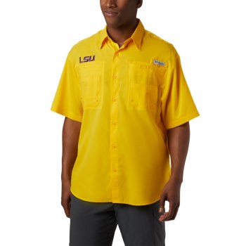 Columbia Muške Košulje - Collegiate PFG Tamiami Short Sleeve - LSU Žute | VENQ-05972